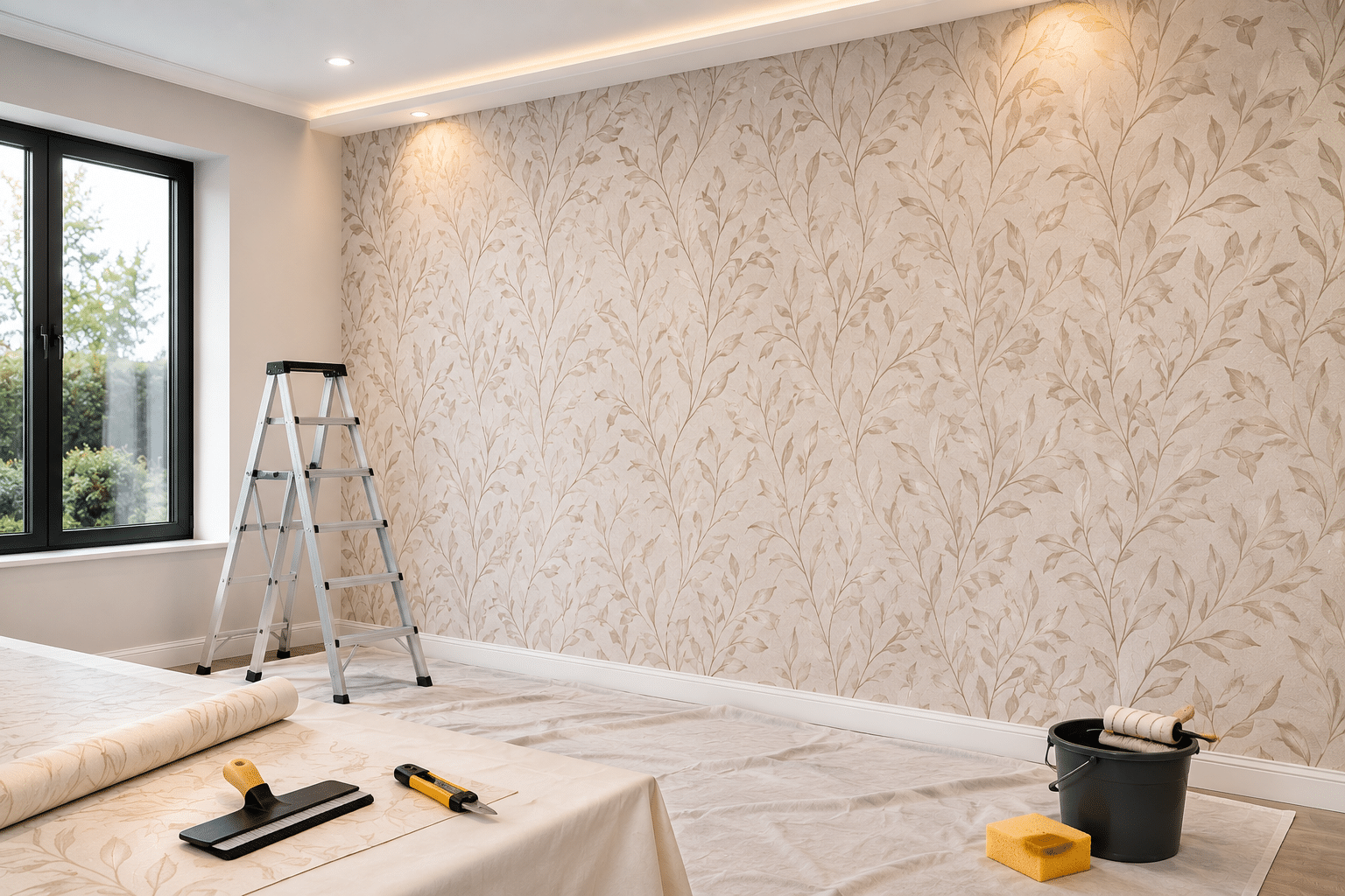 Wallpaper Hanging Services Bristol | Mosers Painting & Decorating Professional wallpaper hanging service with patterned feature wall by Mosers Painting & Decorating Bristol